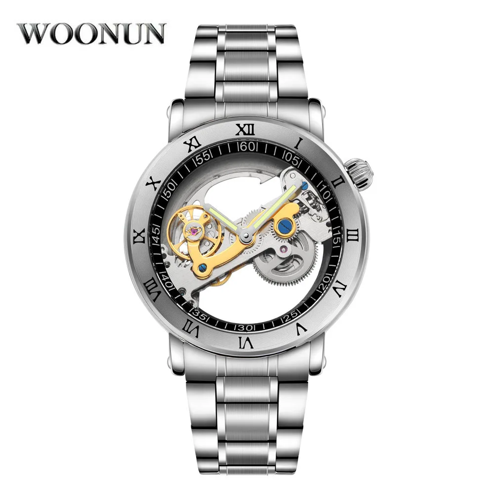 Fashion Top Men Mechanical Watch Unique Transparent Hollow Automatic Self Wind Watches Men Stainless Steel Tourbillon Watches