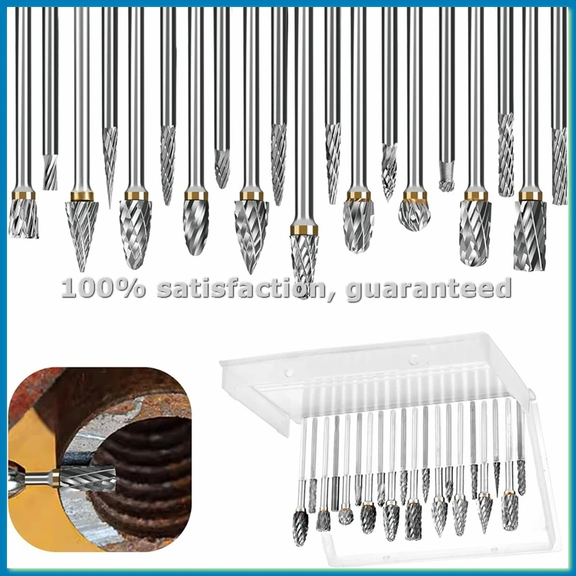 20pcs 1/8 Inch ShankCarbide Burr Set Compatible with DremelBits Tool for Stone Wood Carving Cutting Engraving Polishing-A20R