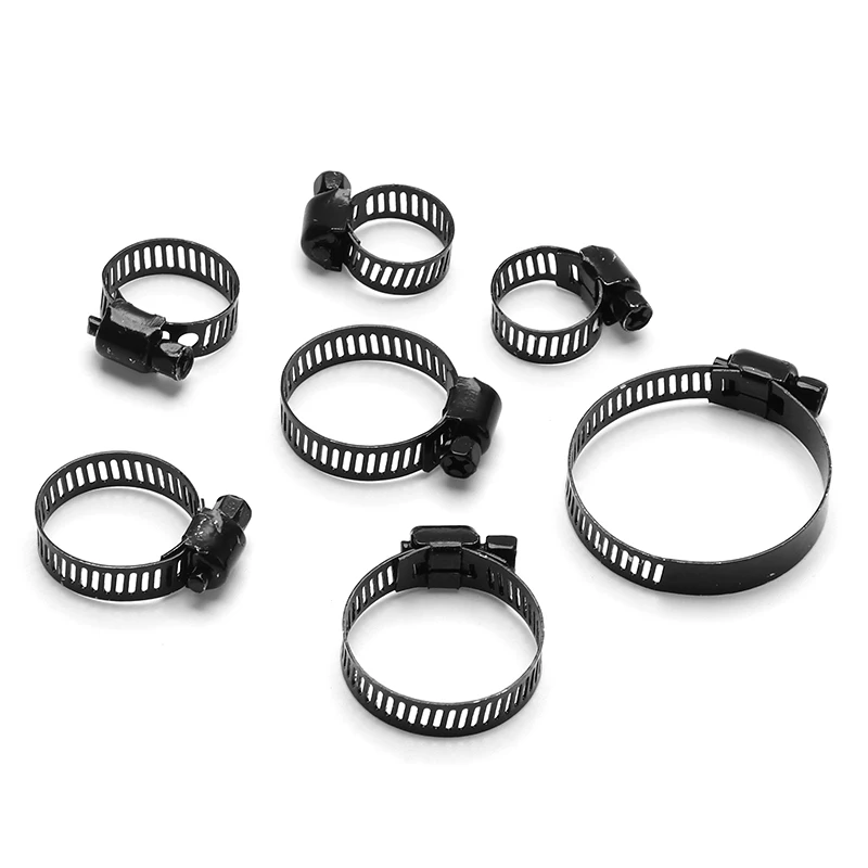 10/20pcs Black Worm Drive Hose Clamps for 3/8in. Stainless Steel Adjustable Fuel Pipe Line Worm Size Clip Hoop Hose Clamp