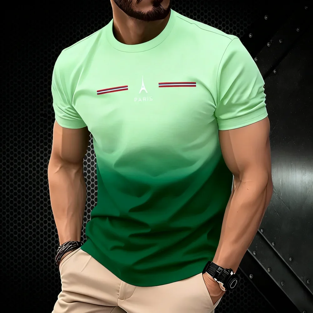 Summer Men's Clothing 3D Gradient Simple Paris Printed Men's T-Shirt Daily Fashion Oversized  Sports Round Neck Short Sleeve Top image 4