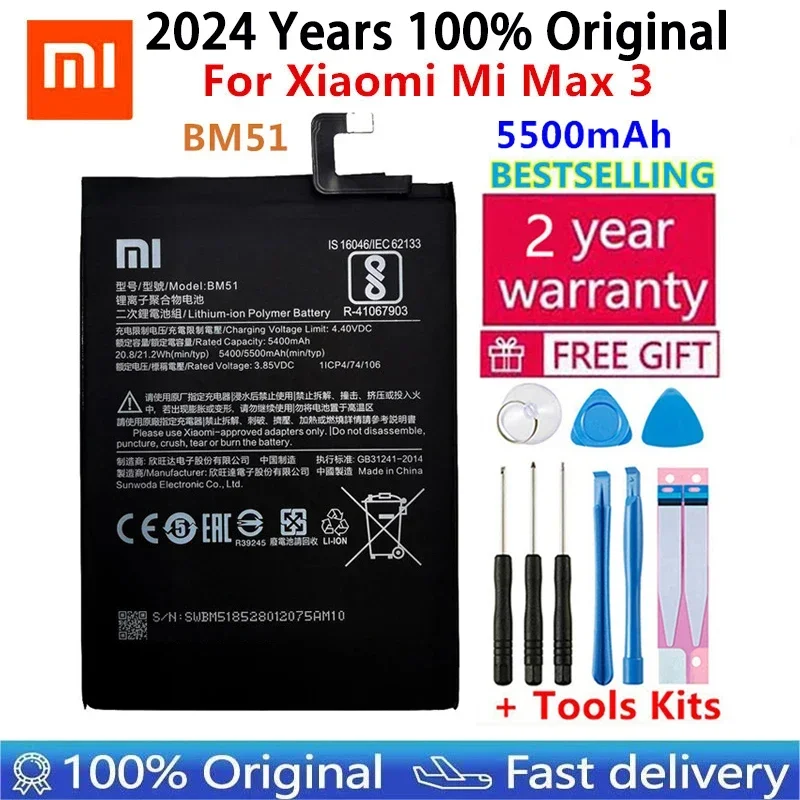 Batteria di ricambio originale al 100% per BM51 Xiaomi Mi Max 3 Max3 / BM50 Mi Max 2 Max2 / BM49 Mi Max Batteria del telefono originale + Strumenti