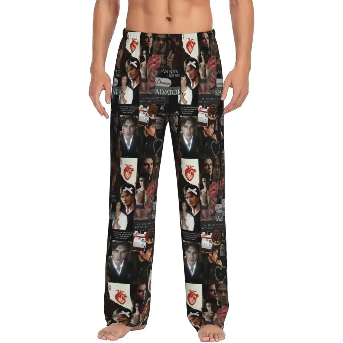 

Мужские пижамные штаны «Дневники вампира» на заказ с принтом Damon Salvatore, одежда для сна, низ с карманами