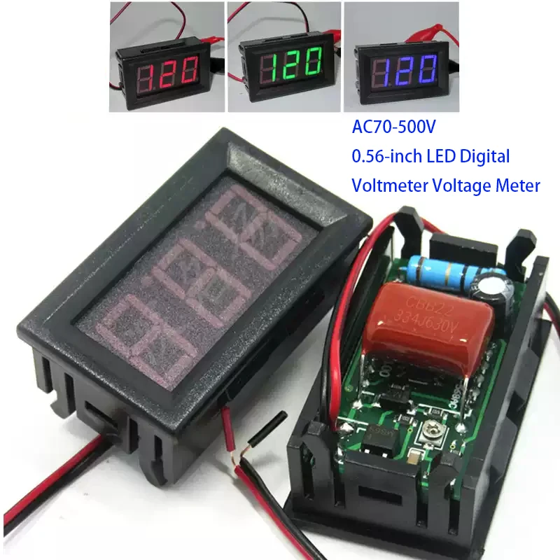 AC70-500V 110V 220V 380V 500V 0.56-inch LED Digital Voltmeter Voltage Meter 2 Wires Red Green Blue Display