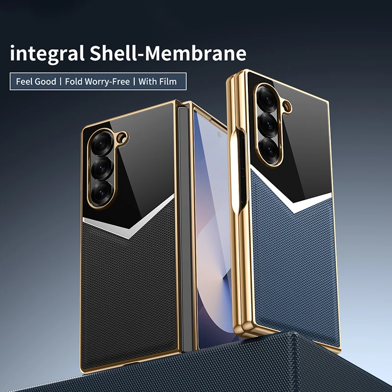 For Samsung Z Fold 8 Ultra Luxury Integral Shell-Membrance Electroplated Leather Case For Galaxy Z Fold 7 6 5 4 3 Plating Cover