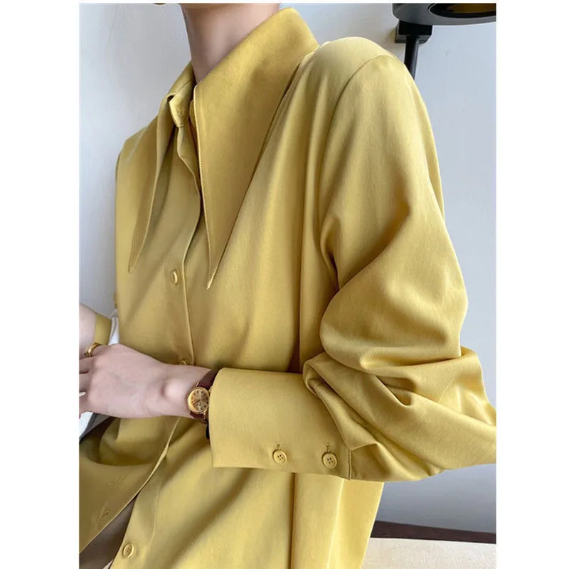 

Stylish Lapel Solid Color Button All-match Shirt Women's Clothing 2024 Spring New Loose Casual Tops Long Sleeve Korean Blouse