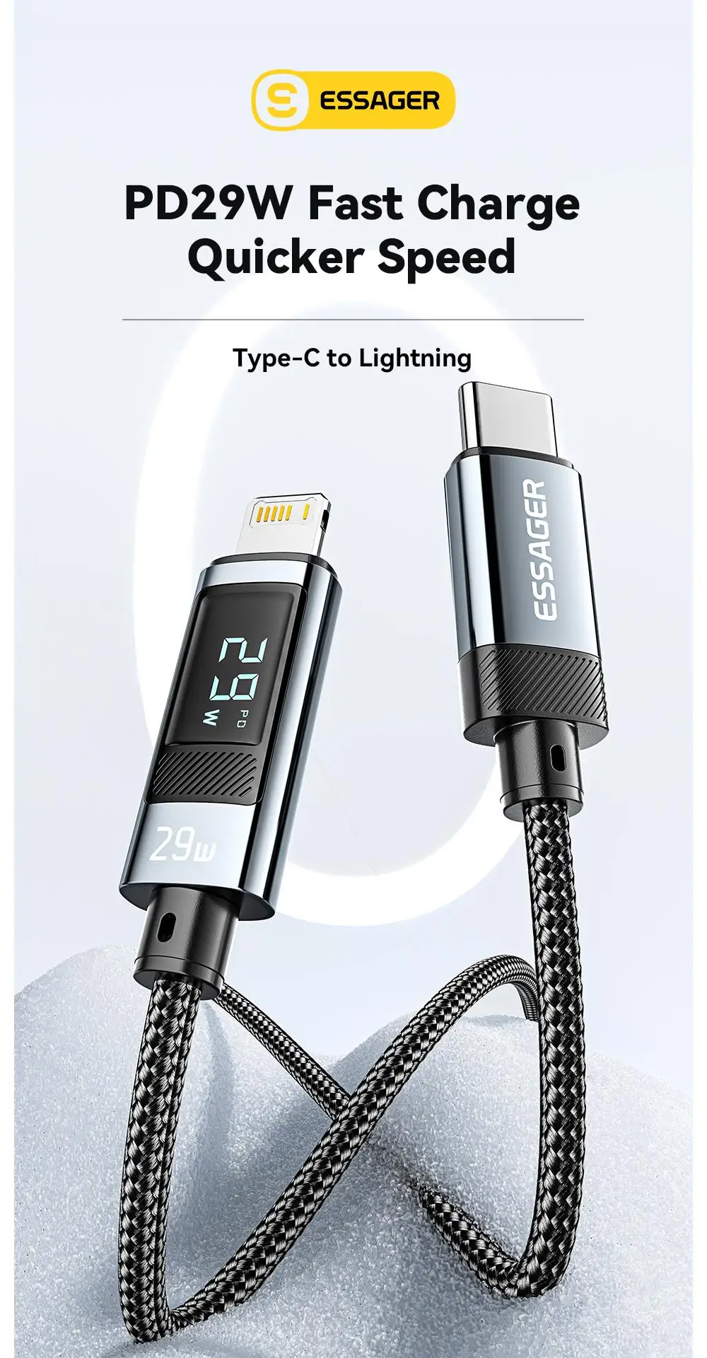 Essager USB Type C Cable for iPhone 14 13 12 11 Pro Max PD 29W Fast Charging Wire for iPhone Charger Cable Digital Display Cable