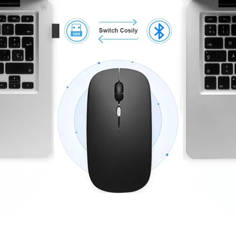 Mouse Bluetooth 5.2, Mouse Sem Fio 2.4G, Mouse Silencioso de Duplo Modo, Mouse Recarregável para Jogos, Compatível com PC, Computador, Laptop e Macboo
