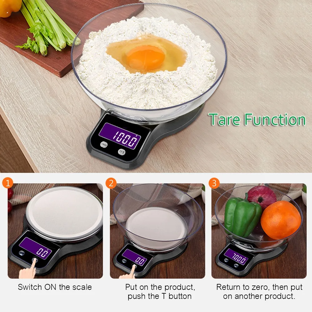 Durable Stainless Steel ABS Kitchen Scale LCD Display Lightweight Design Food Scale Accurate Black Digital Scale Meal Prep
