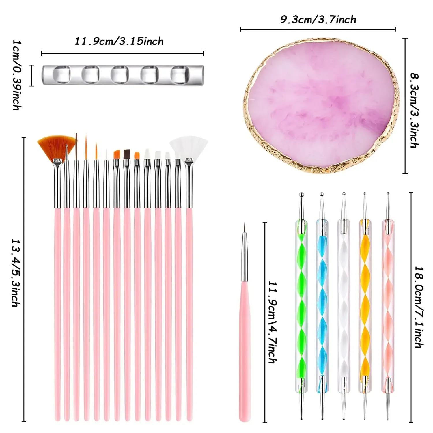 ชุดแปรงทำเล็บ DIY 22 ชิ้น รวมถึงพาเลทเรซิน ปากกาจุดปลายคู่ แปรงทำเล็บมืออาชีพ และที่วางแปรง -