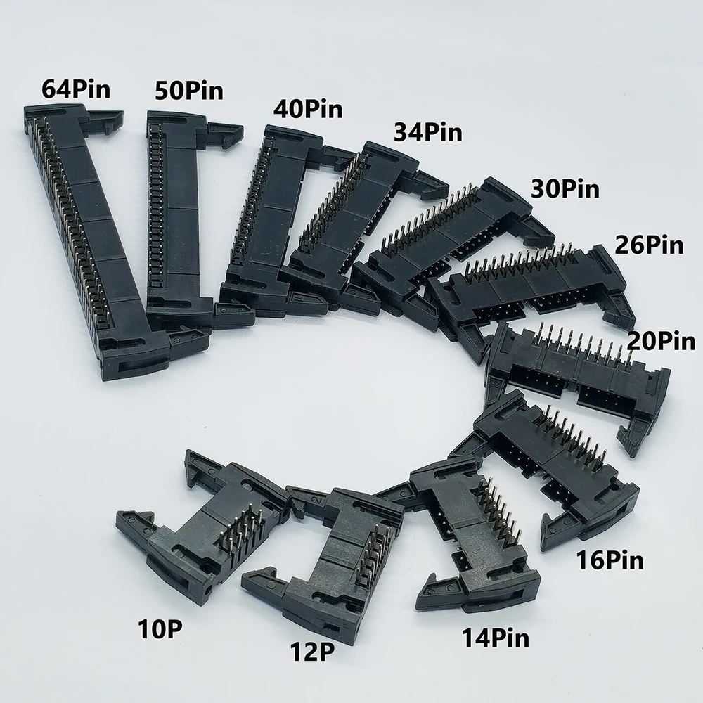 10 Stück DC2 10/12/14/16/20/26/30/34/40/50/64 Pin 2,54mm Rastermaß Stecker mit gebogenen Stiften IDC-Box-Header-Steckverbinder FC-Kabel