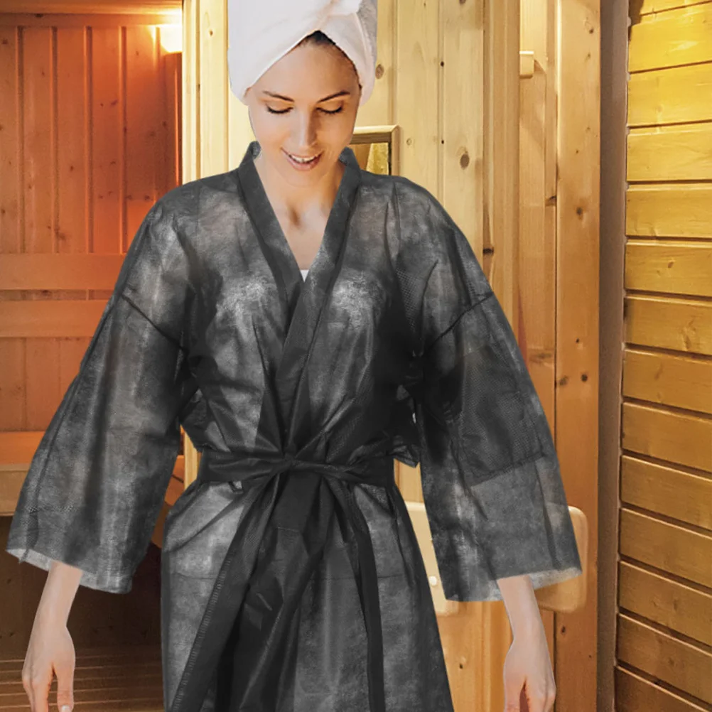 

5Pcs Disposable Salon Spa Robes Non-Woven Fabric Bathrobe Shower Wraps Sauna Use for Women Men Disposable Robes