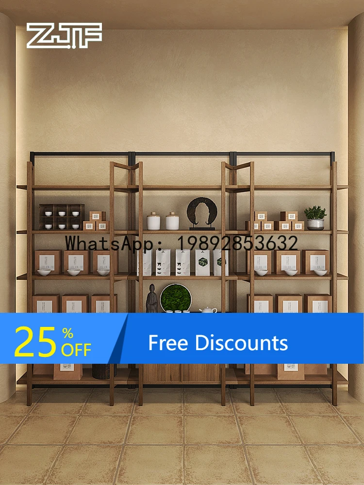 YFY Tea Shop Product Display Rack Tea Set Display Rack Shelf Wall-Mounted Tea Display Cabinet