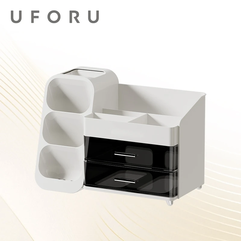UFORU 1 Stück 2-in-1 Kosmetik-Aufbewahrungsbox mit transparenten Schubladen, Schminkkasten für Schminktisch und Badezimmer
