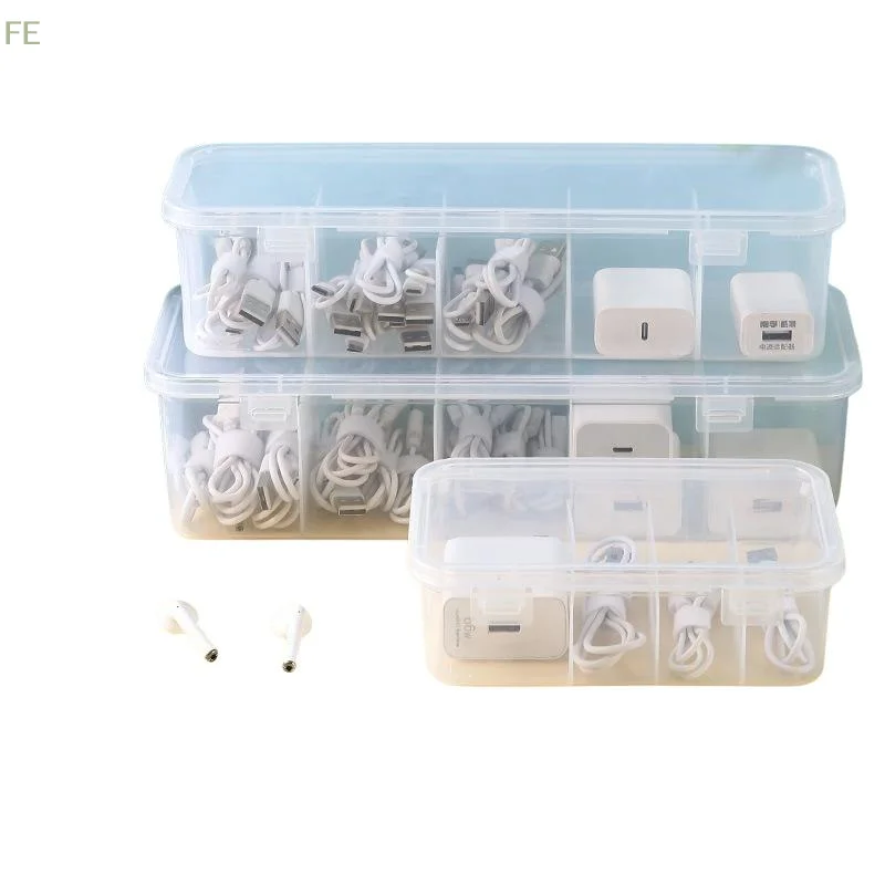 [F]Transparent Data Cable Organizer Case Classification Dustproof Card Organizer With Lid Clutter Collection Box For Office Home