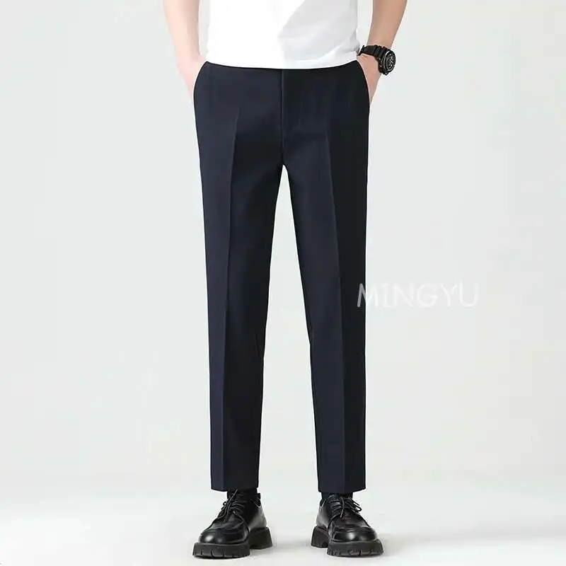 

High Quality Lyocell Blend Summer Ankle Length Pants Men Business Elastic Waist Formal Suit Korean Social Work Trousers Male 40