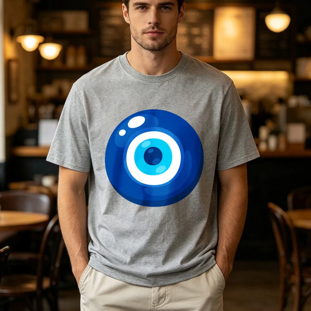 Bold Evil Eye Emblem Cotton Unisex T‑Shirt Mystic Protective Symbol Trendy Summer Tops Bohemian Style Wear Vacation Trip Tshirt