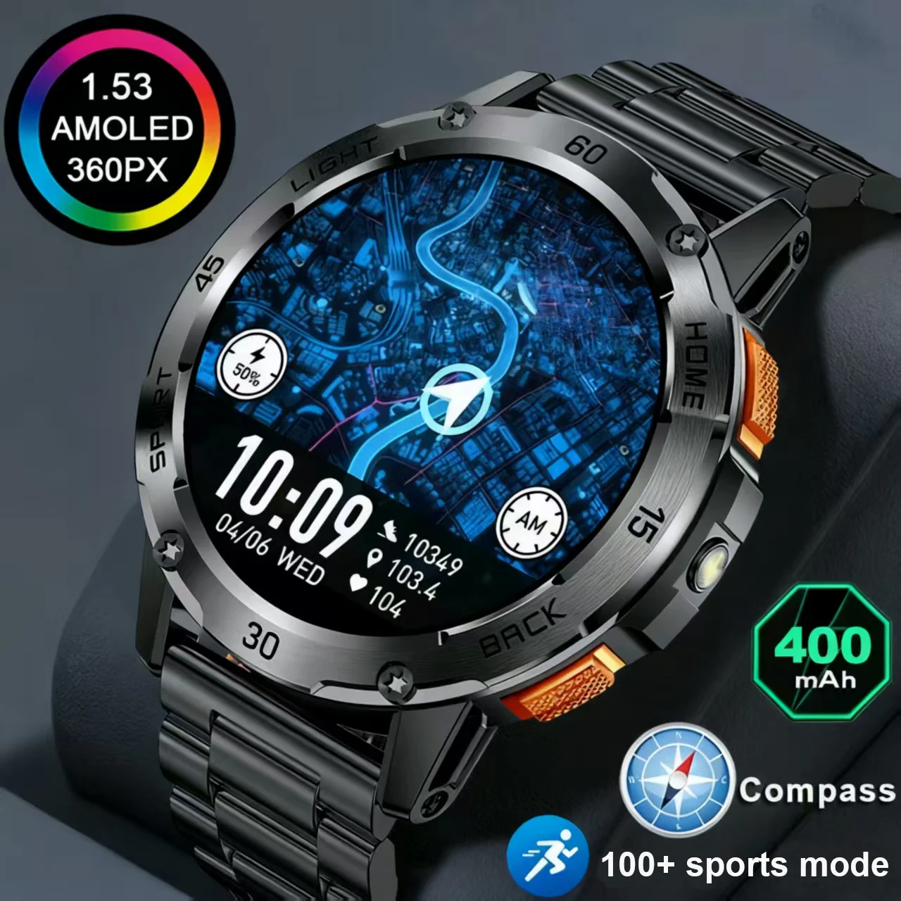 

IP68 LED Flashlight Smart Watch Men 100+ Sports Modes Health Monitor Man Watches Bluetooth Call Men Smartwatches For Android ios