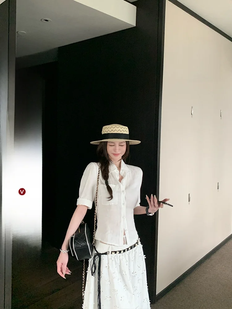 

Льняная рубашка свободного кроя в стиле Old Money от Skk Store, летняя женская деловая повседневная рубашка без складок