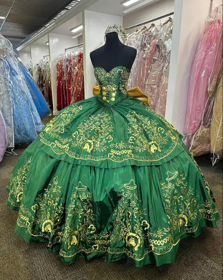 Изумрудно-зеленый шарро королева Quinceanera платья золотого цвета женский корсет vestido 15 quinceañeras Sweet 16 Princess