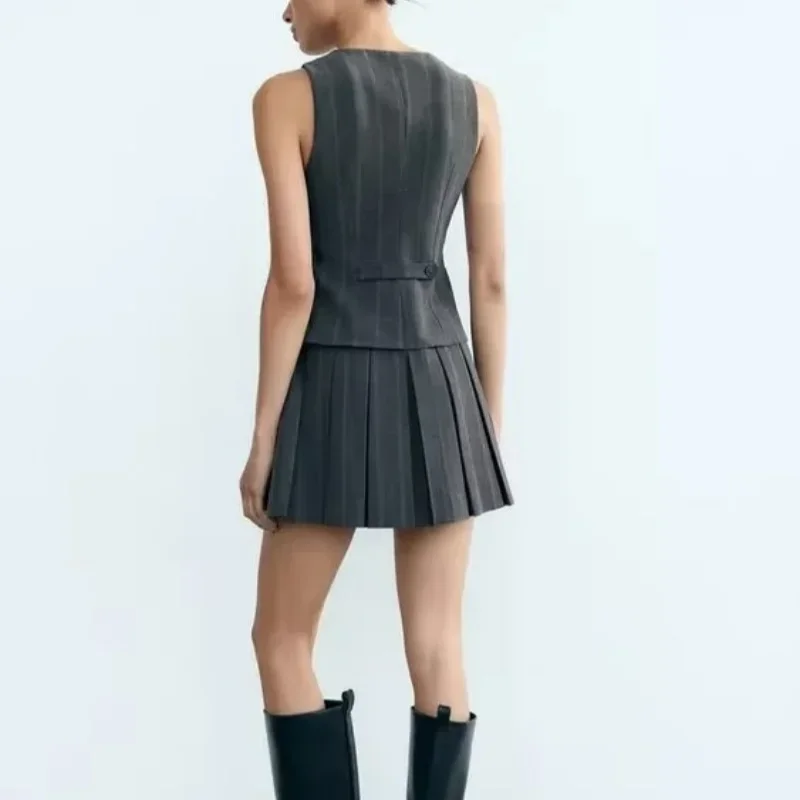 European and American style new temperament high-end fashion all-match vest vest style sleeveless wide pleated dress 2025