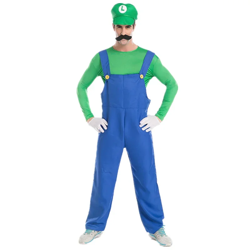 ฮาโลวีนผู้ใหญ่ผู้ชายตลก Super เกมคอสเพลย์เครื่องแต่งกาย Luigi Bros ช่างประปาคริสต์มาสชุดแฟนซี oi6401