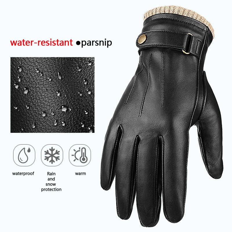 Leather Gloves Men for Winter,перчатки мужские кожаные,Winter Gloves,Guantes para frio,Waterproof,Gants cuir homme,Warm Gloves