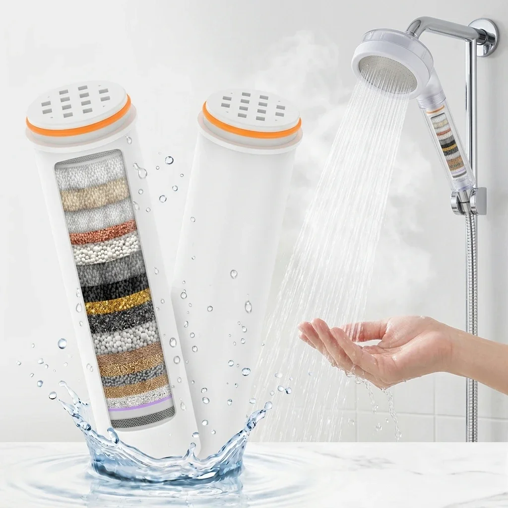 2Pcs Shower Head Replacement Filter Removing Chlorine Activated carbon Filter Improving Hard Water Quality Removing Remaining