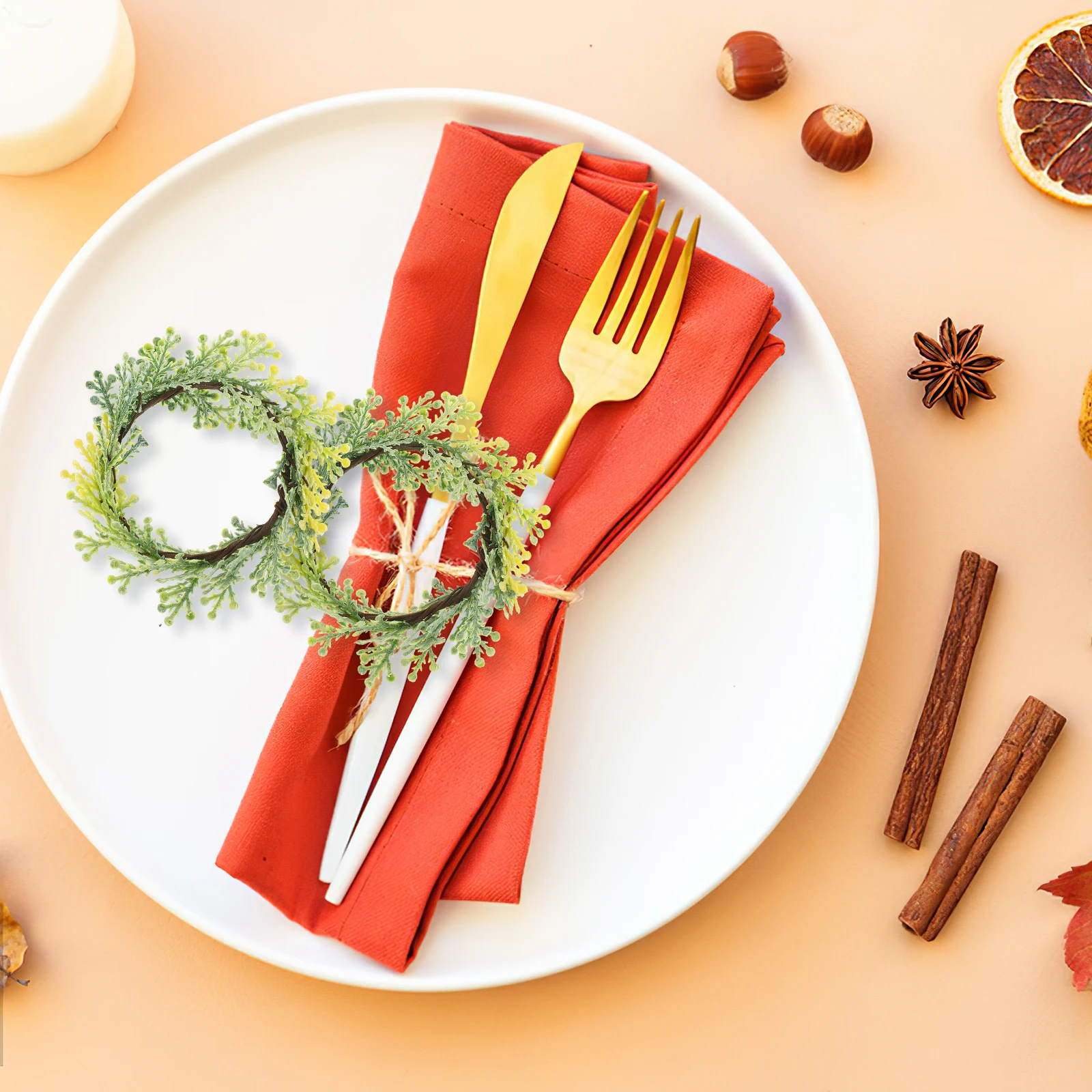 

6 Pcs Napkin Ring Linen White Fall Farmhouse Serviette Buckle Home Decor Table Setting Banquet