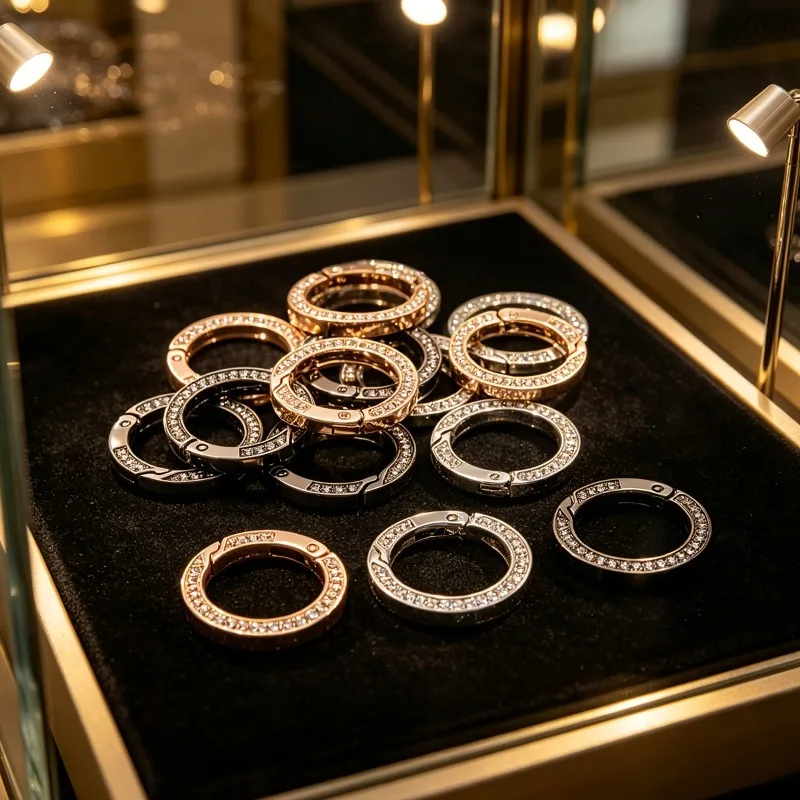 40pcs Sparkling Rhinestone O-Rings Spring Round Diamond Carabiner Clips Luxury Crystal Keychain Rings for Women Car Key Projects