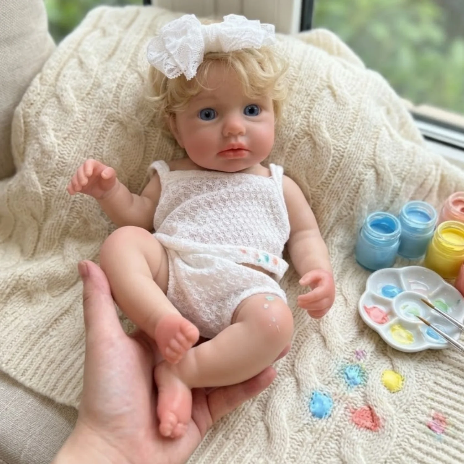 

13-Inch Silicone Reborn Doll Girl Loulou with Rooted Blond Hair Open-Mouthed Painted Soft Newborn Gift Doll