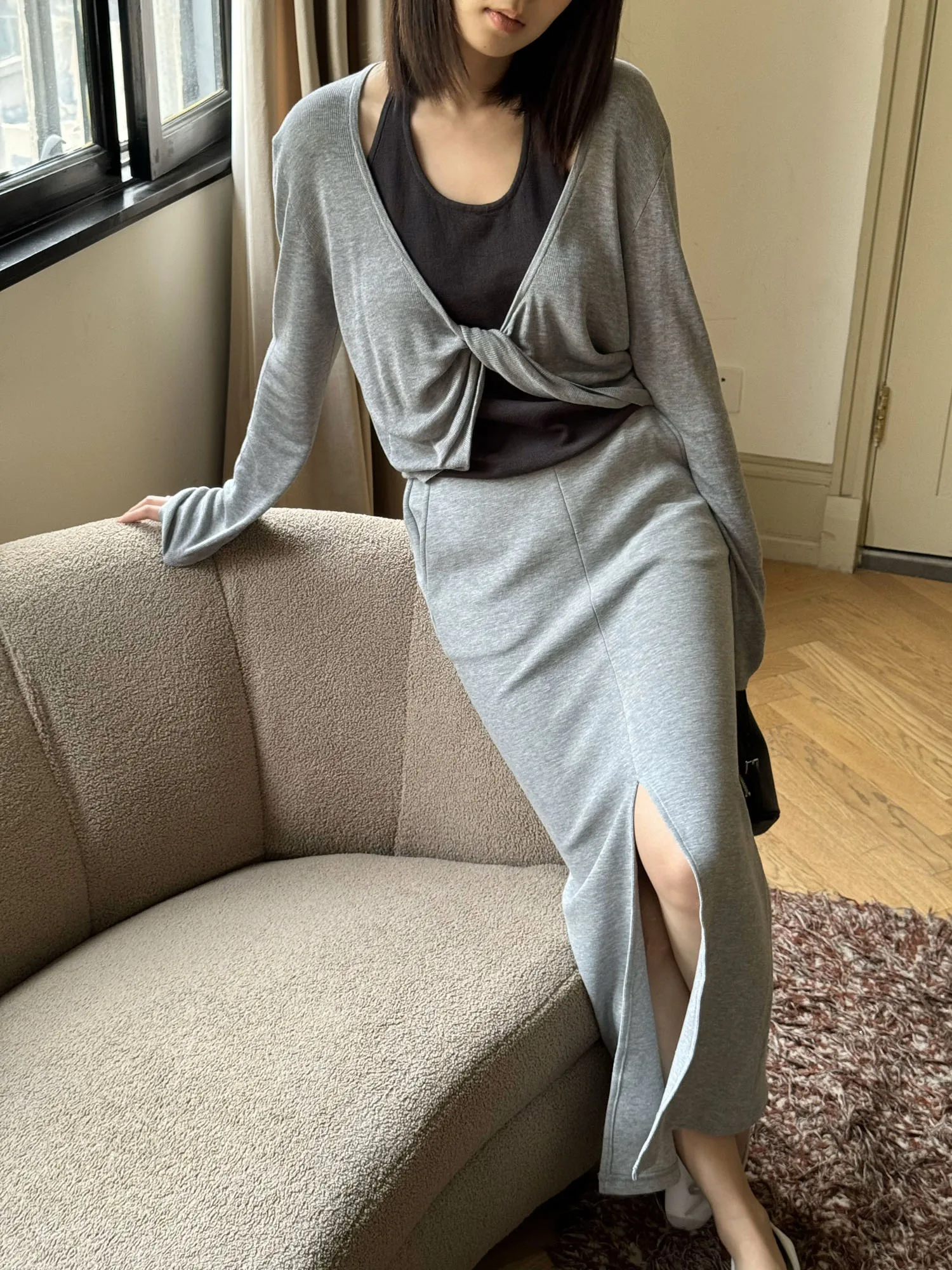 

Viyoung Airy Straight Leg Sweatirt Dr Spring Summer New Sle High Waist Midi Skirt Commute Sle Pure Color Cotton 00%