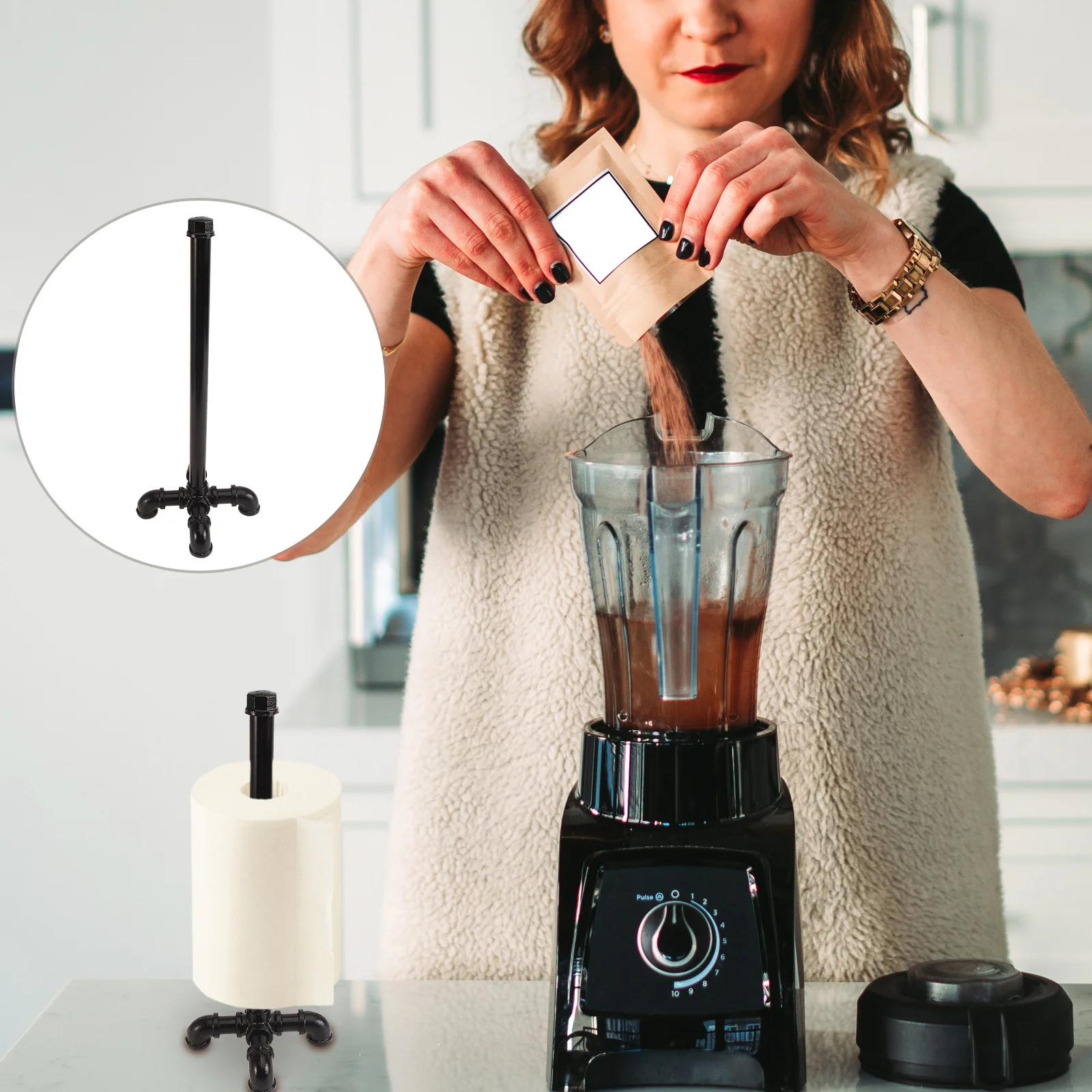 

1Pcs Metal Base Tissue Rack Premium Roll Paper Holder Contemporary Style Home Kitchen Bathroom Napkin Organizer Utility Supply