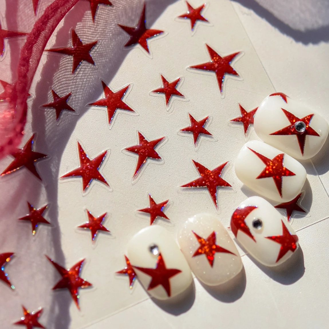 Glitter em pó vermelho irregular pentagrama amor coração estrela metal prata grade corrente punk relógio y2k colorido arte do prego adesivos decalques