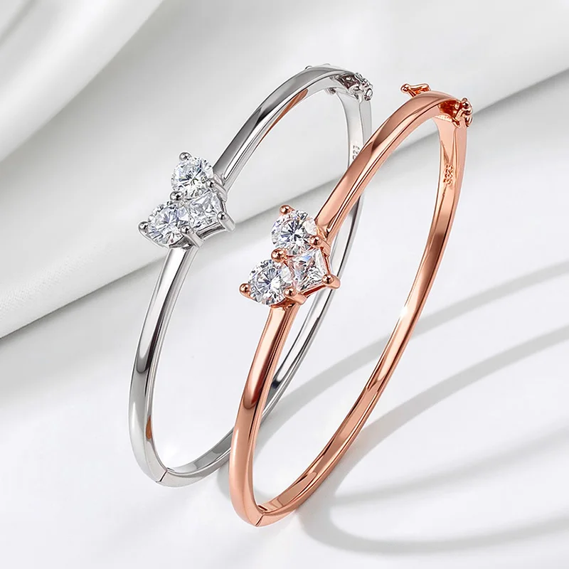 Gold Tone Plated S925 Sterling Silver GRA Certified D VVS1 Moissanite Bangle Sparkling Stackable Luxury Fine Jewelry Gift For Women Daily Wedding Party