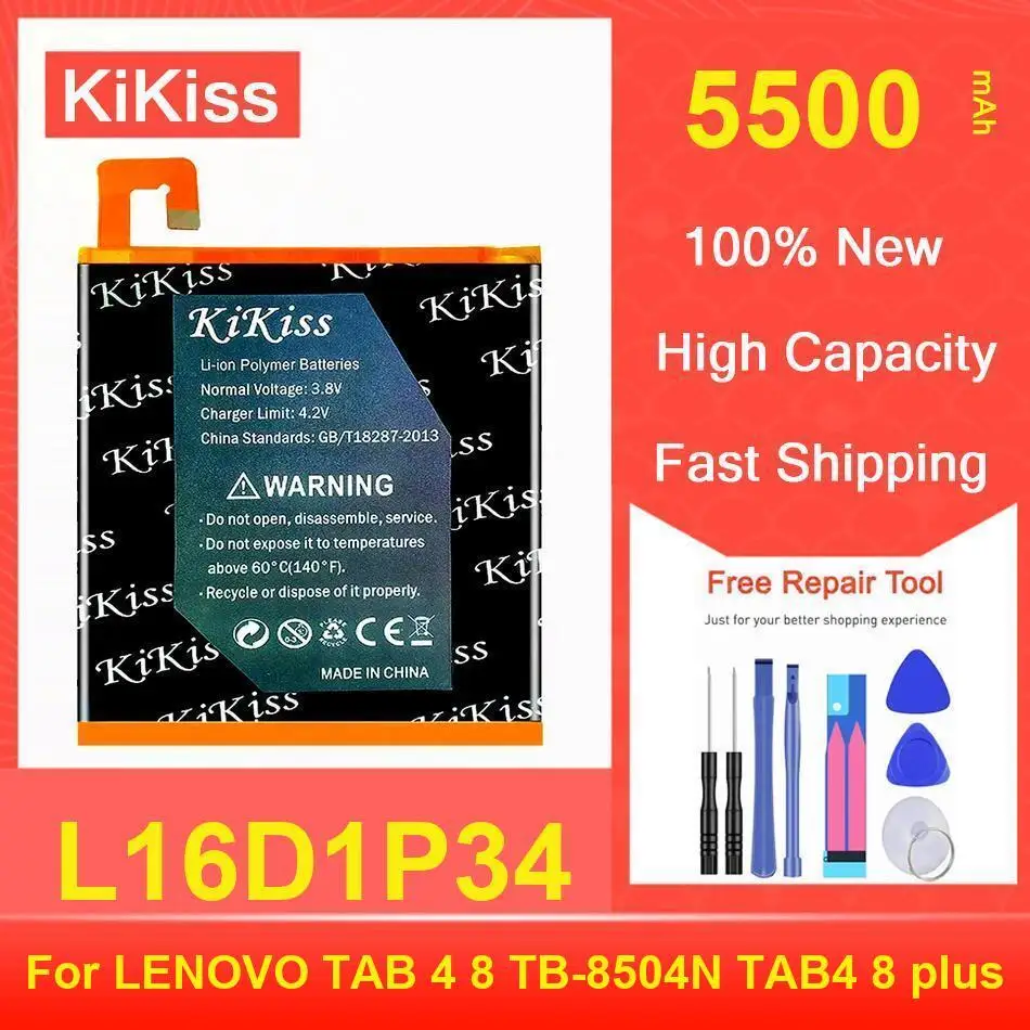 

Kikiss 5500Mah L16D1P34 Replacement Battery For LENOVO TAB4 8/8 Plus TB-8504N TB-8504X TB-8504F 8Plus 8704X 8704N 8704V