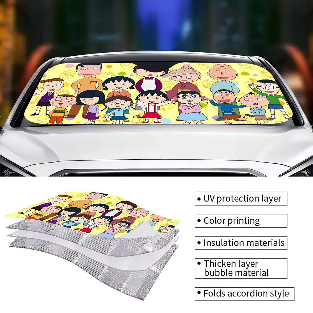 Anime C-Chibimaruko C-han Custom Cartoon Anime Car Windshield Sunshade Foldable Sun Blocker Car Window Shades