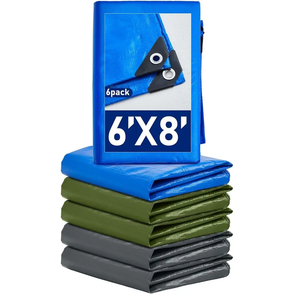 

6-Pack Heavy-Duty 6x8ft Waterproof Tarp with Grommets for Outdoor Protection and Covering
