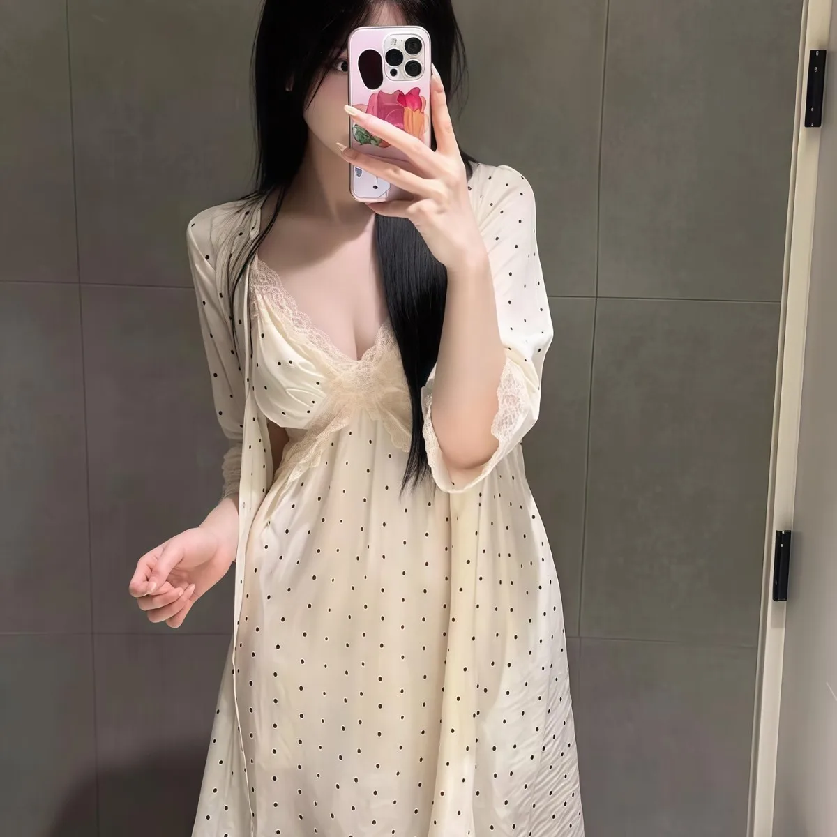 NEW Dress Sexy charming Pointed collar suspender nightgown for women Summer satin fabric V-neck lace pajama set for home wear