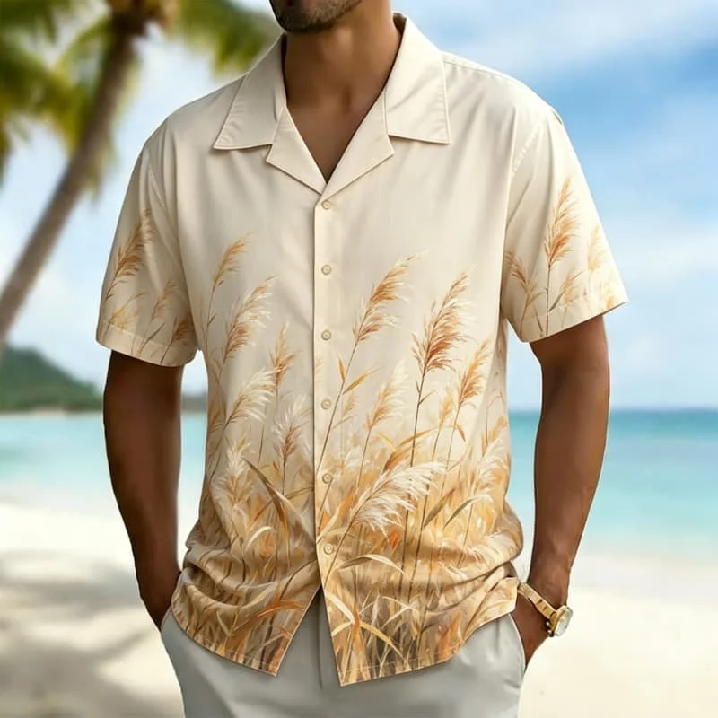 Men's fresh natural landscape printed shirt, suitable for natural strolling, hiking, leisure travel, and quiet daily wear