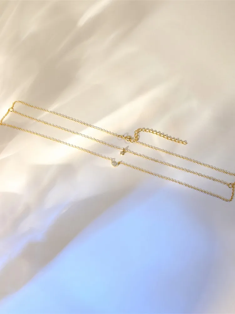 Aide 925 Sterling Silver Simple Zircon Choker Naszyjnik dla kobiet Moda Dwuwarstwowy Łańcuch Mały CZ Wisiorek Naszyjnik Klejnot Prezent — zdjęcie 2