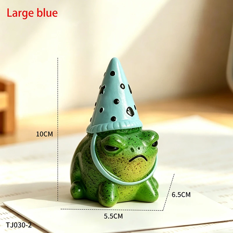 Niedliche Grummelige Frosch-Figur aus Harz mit Gepunktetem Partyhut für Schreibtisch-Dekoration Lustiges Tier-Ornament Geschenkidee für Freunde