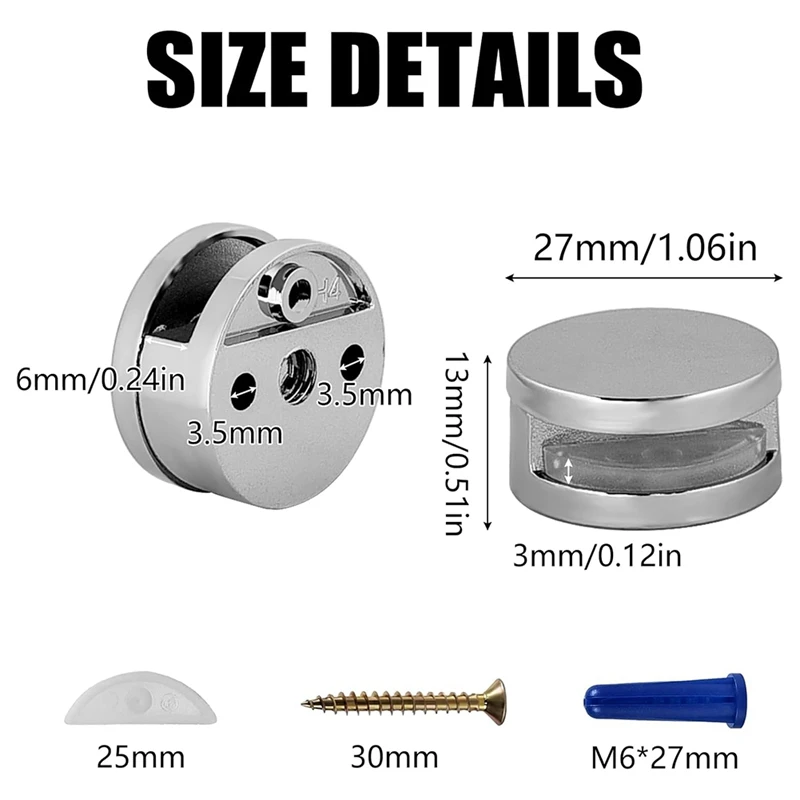 Комплект оборудования для монтажа безрамного зеркала BAAY, зажимы для держателя зеркала, круглая форма, двойной винт, крепежный кронштейн для зеркала, стекла