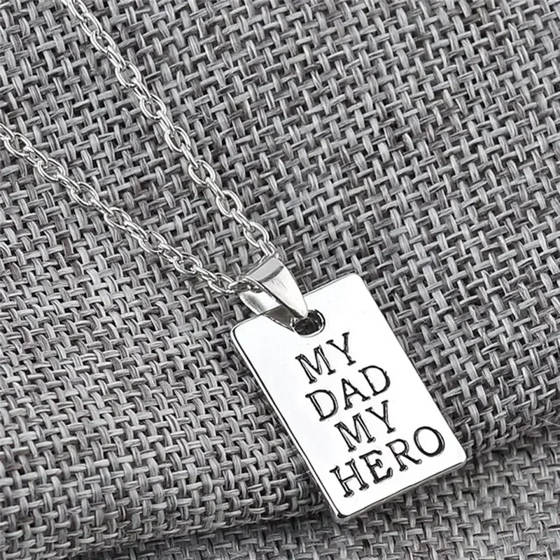 Fashion Jewelry MY DAD MY HERO Necklaces Pendant Square  Tag Necklace for  Men Women Father's Day Gift Choker