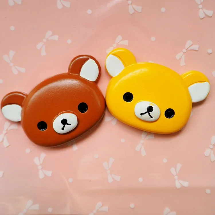 2pcs Resin Lage Cartoon Cute Bear Head Resin Flatback Cabochons DIY Material Cream Mobile Phone Case Material