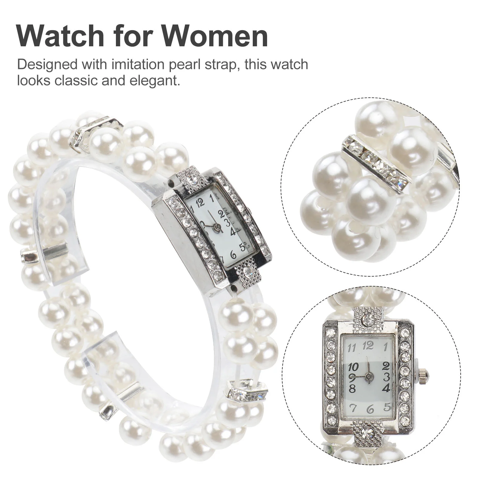 

2 Pcs Pearl Bracelet Watch Long-lasting Elegant Double Row Fashion Alloy Fashionable