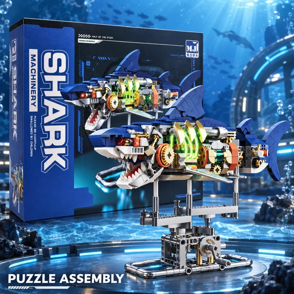 687pcs Technical Shark Building Blocks, Gear Linkage Light Ocean Animal MOC Fine Detail Model, Holiday Adult Kids Gift