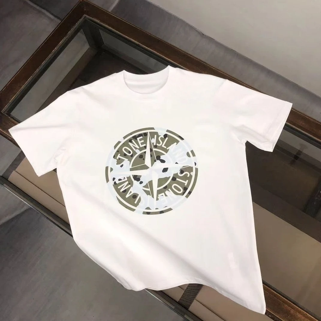 Cool Neck Short Sleeved New Trendy Loose T-shirt Compass Pure Cotton Casual Top Versatile Printed for Male and Female Couples