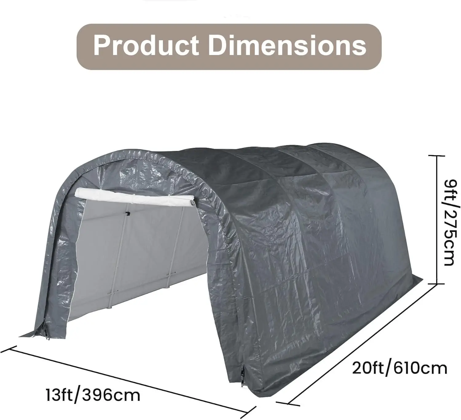 Portable Carport 13x20 ft Heavy Duty PE Fabric with Tensioner & 2 Roll Up Doors Waterproof Outdoor Storage Tent, Customized