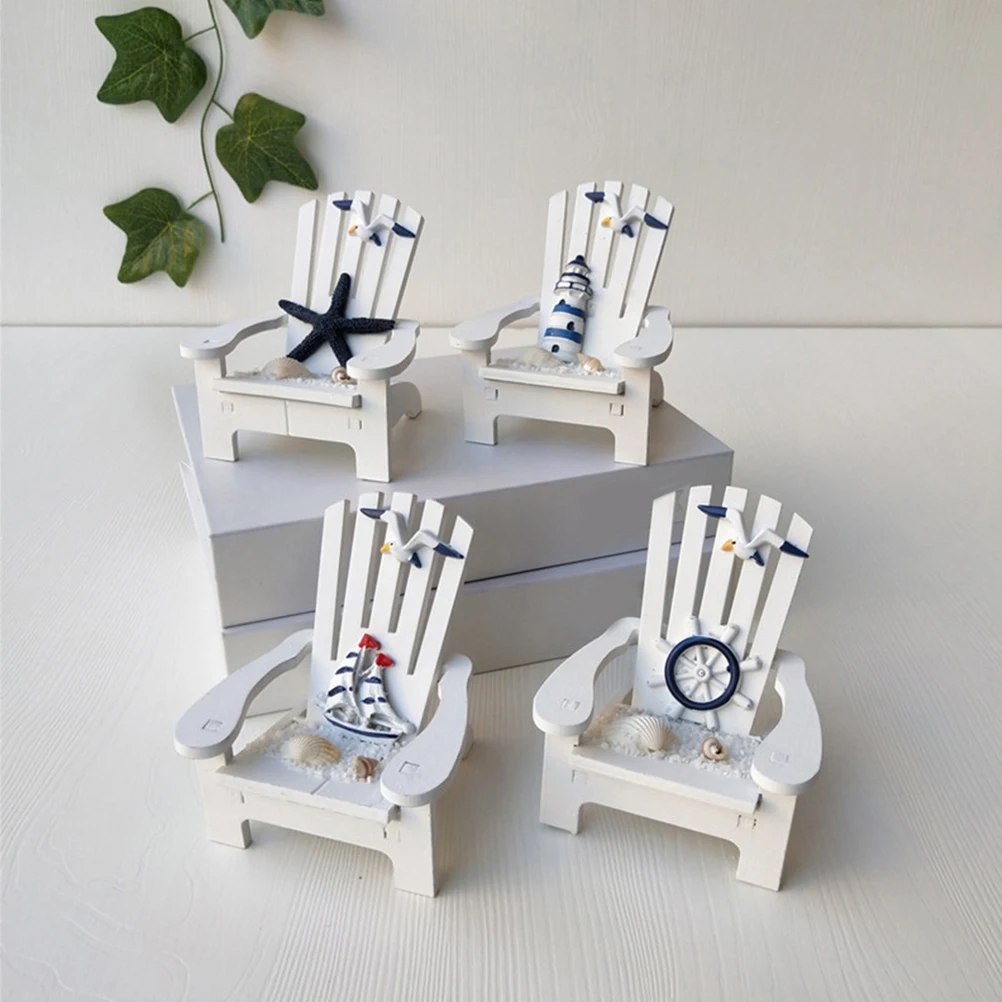 

2 Pcs Nautical Beach Chair Ornament Mini Miniature Pine Wood Coastal Home Decor