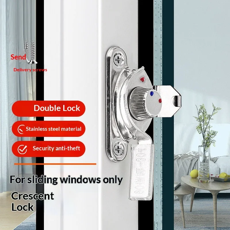 2PCS StainlessSteel Aluminum Alloy Plastic Steel Crescent Lock For Sliding Windows Door Buckle Hook - Durable Home Security